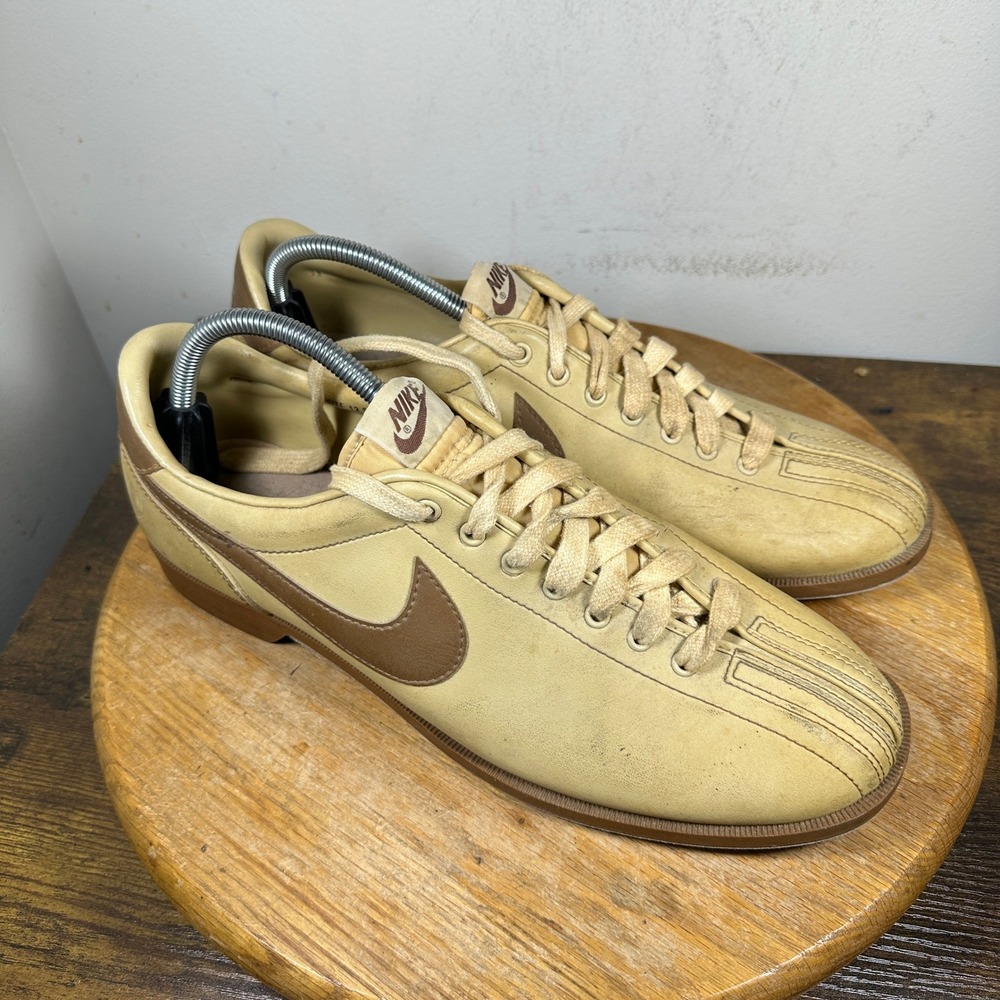 Vintage 1983 Nike Bowling Shoes Mens 12 Tan Brown Leather Low Top 830406SN